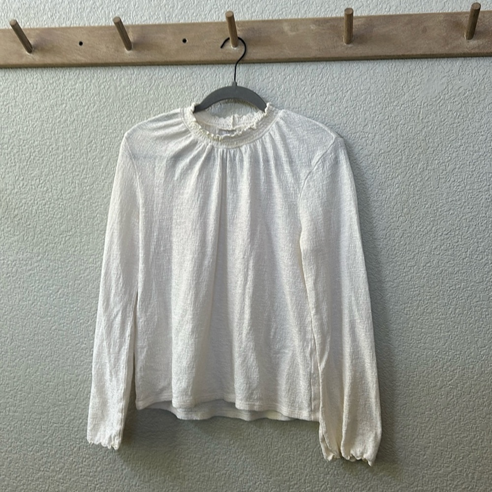 Madewell Texture and Thread Ruffled Mock Neck Top Ivory